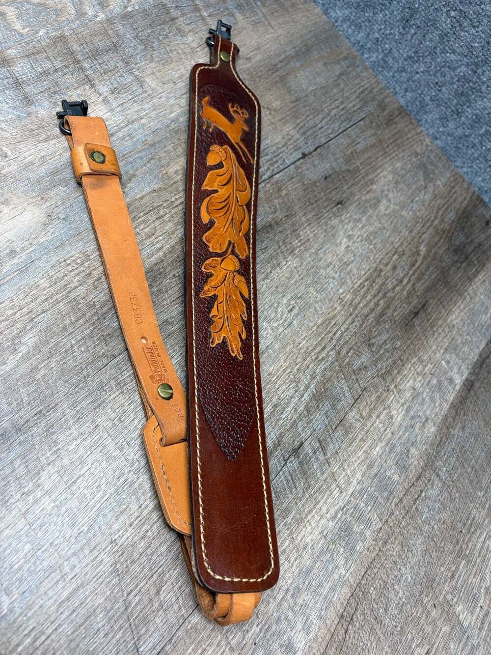 Pathfinder Leather Deer And Oak Leaf Tooled Rifle Gun Sling CB373P Made In USA